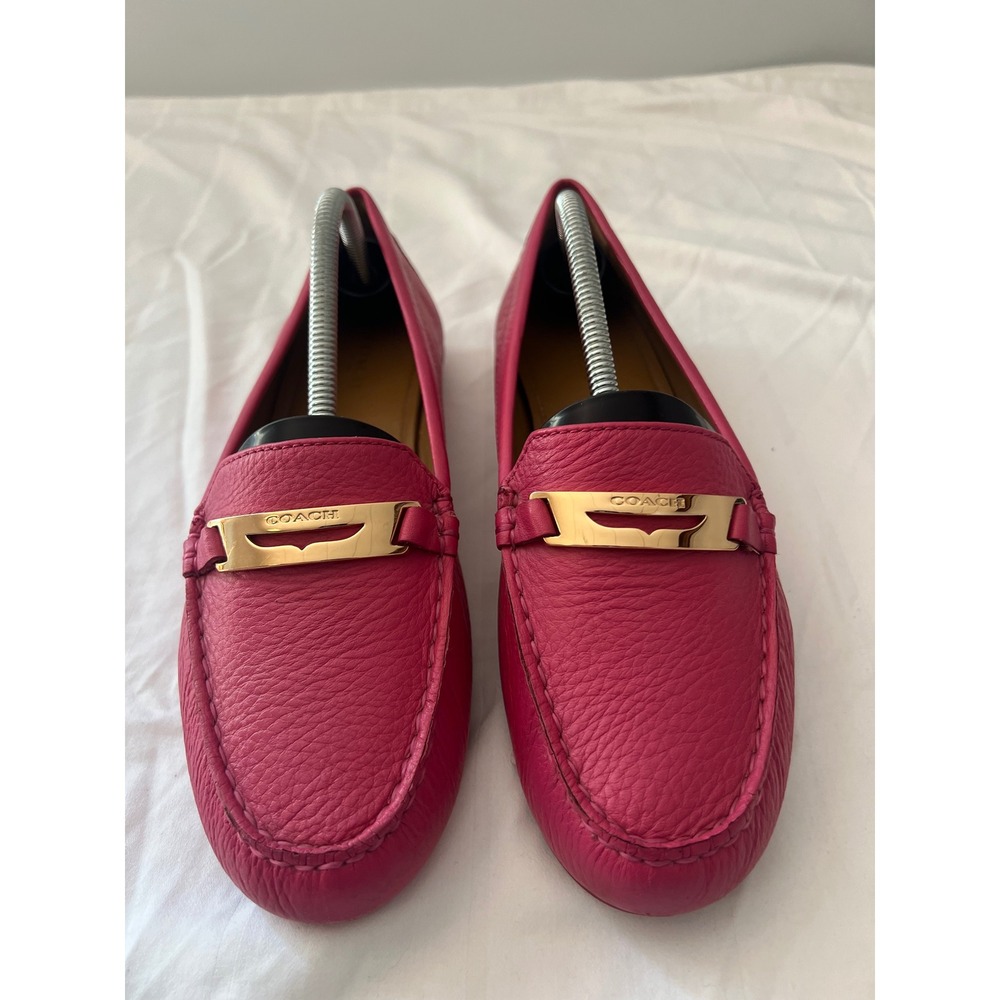 Coach Olympia Pink Pebbled Leather Loafers Gold Hardware Drivers Women's 8.5B - Picture 4 of 9